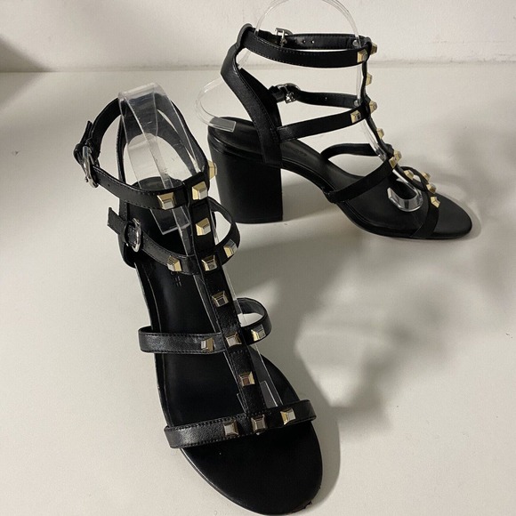 Rebecca Minkoff Lenore Sandal Block Heel Open Toe Black Studded Ankle St… - Picture 6 of 9